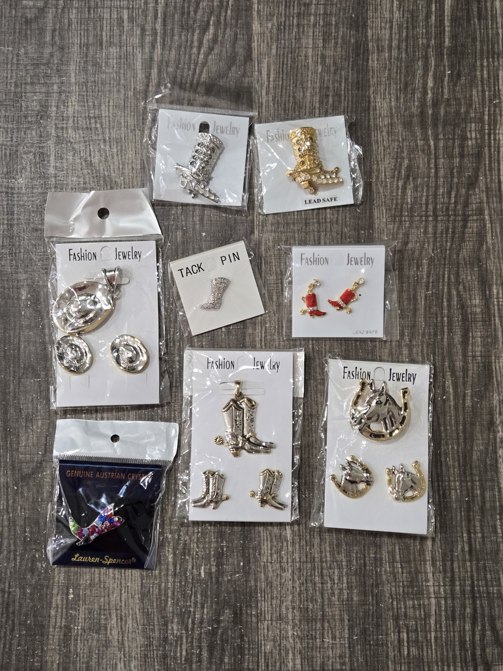 Fashion Costume Jewelry Lot Cowgirl Boots Horse Cowboy Pins Earrings Brooches